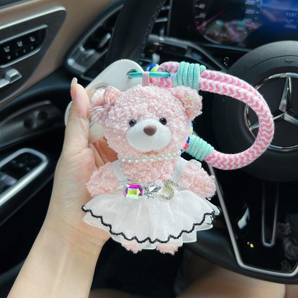 Cute Cartoon Puffy Skirt Little Bear Keychain Soft Bag Charm Trend Plush Doll Pendant Bag Pendant