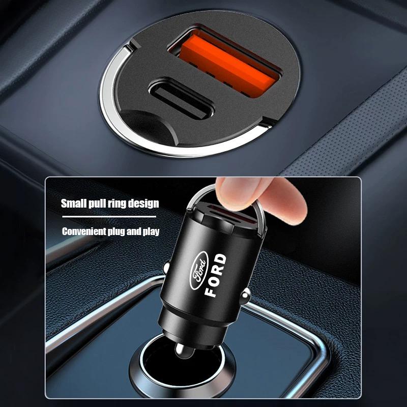 AKQI Car 200W Dual Port Mini USB Type-C Fast Charger Ultra Fast Charging Cigarette Lighter For Ford Fiesta EcoSport ESCORT focus 1