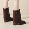 French retro western cowboy boots women's 2025 spring and autumn new high-heeled stacking boots slim pleated medium tube Martin boots