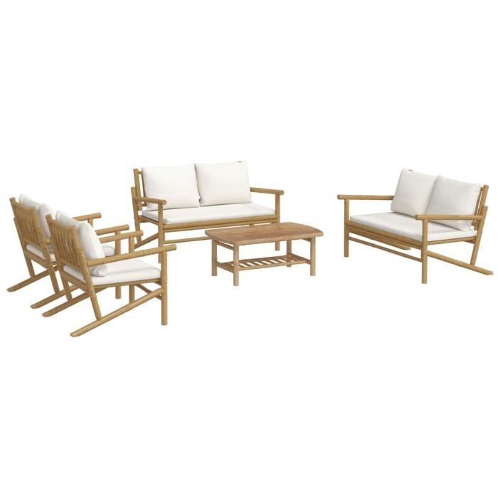 VidaXL Salon de jardin 5 pcs avec coussins blanc crème bambou 3156475