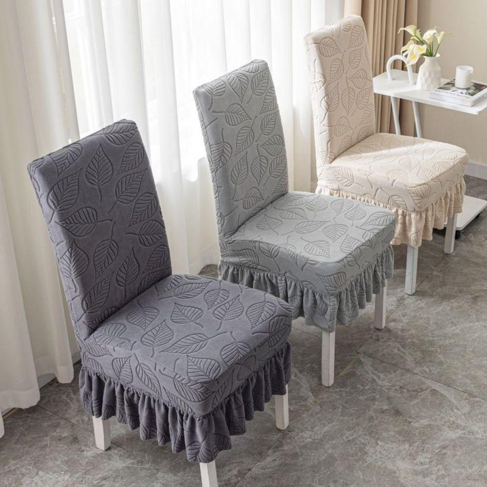 High-elastic Dining Chair Cover Anti-slip Jacquard Stool Slipcover Soft Skirt Edge Backrest Protector for Home Decoration