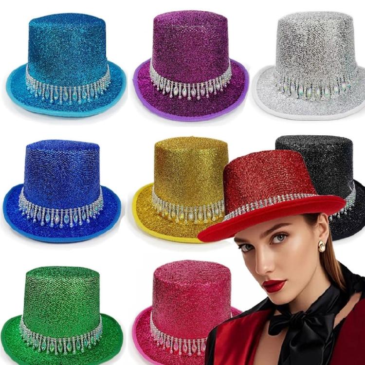 Eye Catching Rhinestones Tall Hat Cosplay Hat Stage Show Hat Halloween Costume Ceremony Hat Evening Party Magicians Hat