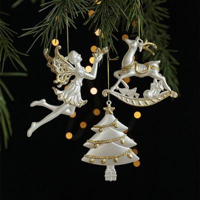 Decorative Xmas Tree Elk Snowflake Pendants Glitter Angel Christmas Hanging Pendants Plastic Sled Santa Claus