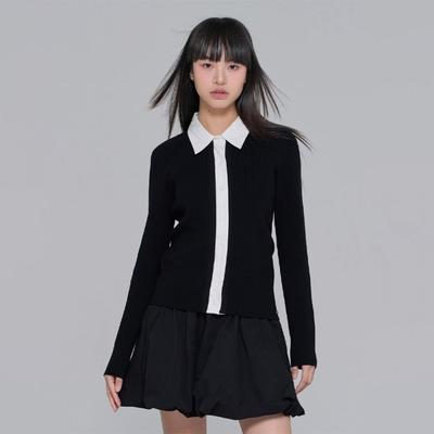 Layered Shirt Cardigan Black