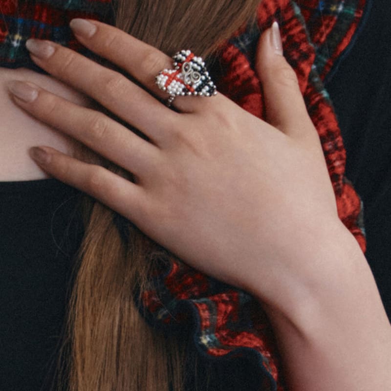 Eireve BEADED TARTAN CHECK HEART RING (WHITE)