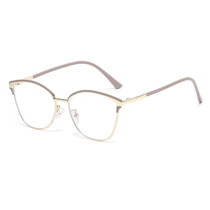 Trendy Cat Eye Anti Blue Light Glasses Retro Metal Frame Fashionable Office Commuting Flat Mirror