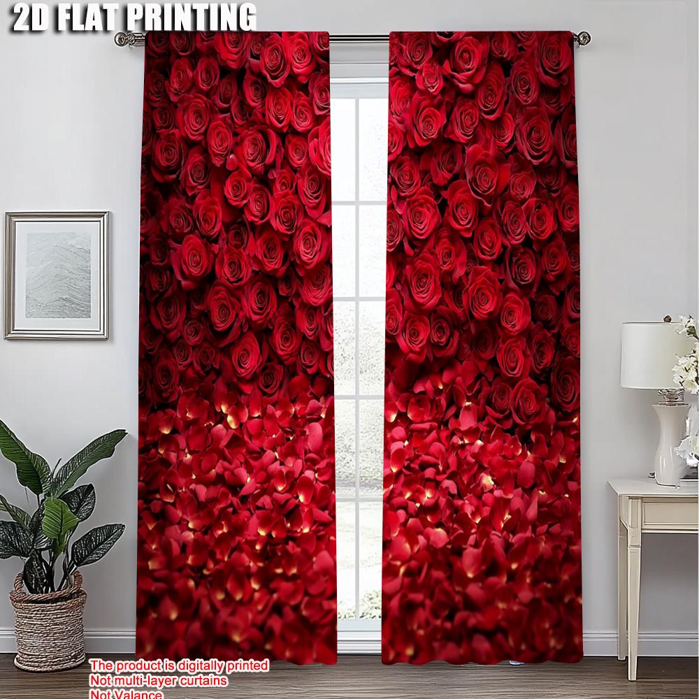 2pcs, Curtains&Drapes 2D Print Red Rose Floral Machine Washable (without Rod) Decorations For Home for Bedroom and Various Room