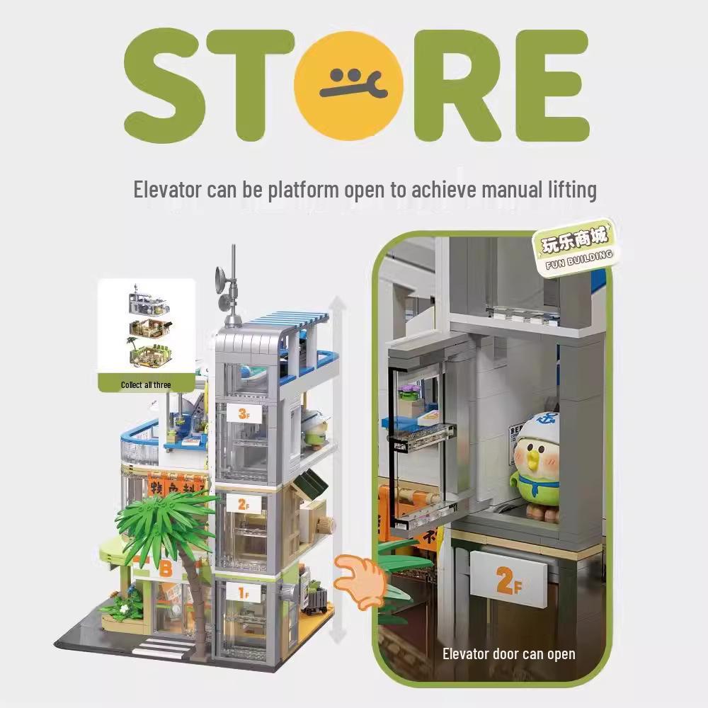 Parrot BEBE Playtown Series: Street View Cottage Building Blocks - Coffee Shop & Izakaya Assembly Toy Gift