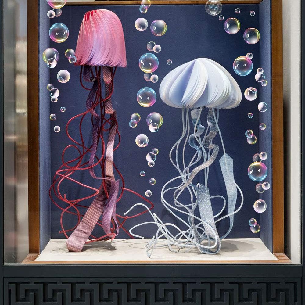 Transparent Bubble Wall Decal Sticker Cutout Kid's Under The Sea Birthday Party Decoration Blue White Colour Bubble Ocean Background Decor Water Soap