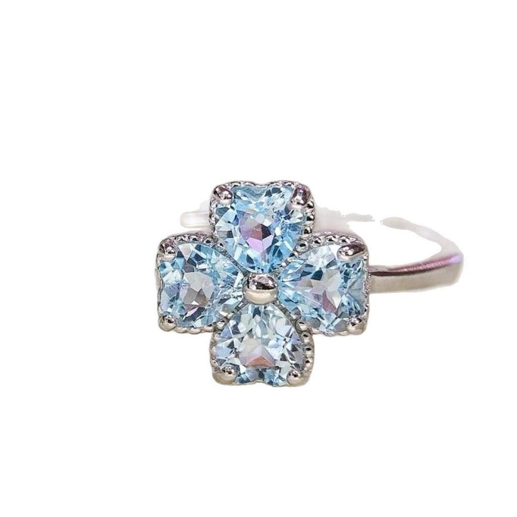 Anello 2025 Topazio Blu Naturale e Diamante Pieno in Argento S925 - Design Semplice Gioielli da Donna