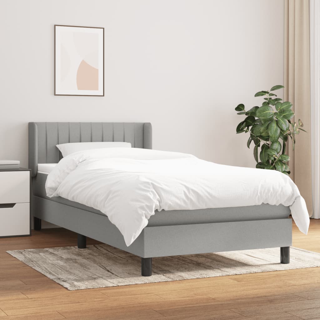 Box Spring Bed with Mattress Light Grey 90 x 190 cm Fabric