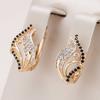New  Rose Gold Color Bling Black Natural Zircon Leaf Earrings Elegant Wedding Jewelry Fine Daily Women Earrings
