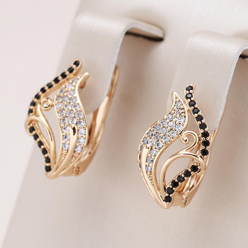 New Rose Gold Color Bling Black Natural Zircon Leaf Earrings Elegant Wedding Jewelry Fine Daily Women Earrings