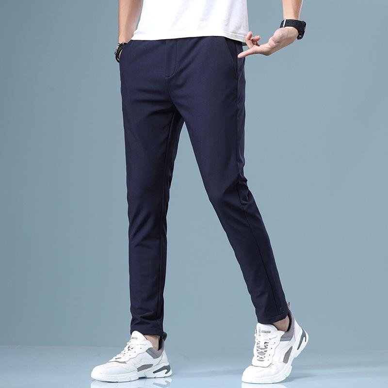 Pantalones de verano para hombre elásticos coreanos informales ajustados cintura elástica Jogger pantalones clásicos de negocios para hombre