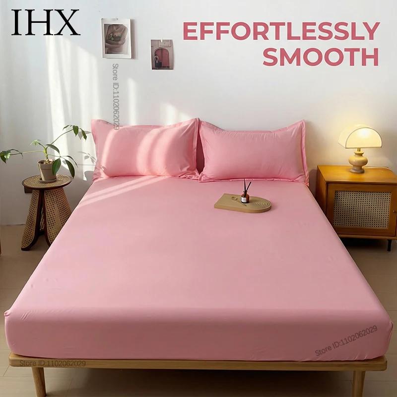 Solid Color Brushed Fitted Bed Sheet Set Soft Comfortable Non Slip Mattress Protector Cover for Single Double Cotton Fitted Sheet Soild Color