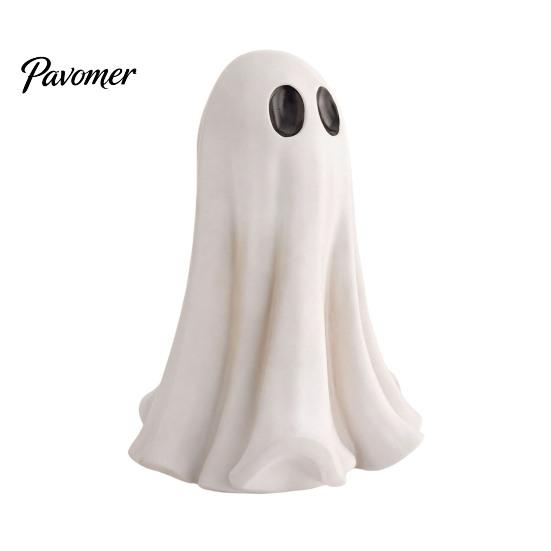Durable Resin Autumn Display Cute White Ghost Statue, Big Eyes Figurine, Halloween Tabletop Decor, Child-Friendly Party Props Spooky Indoor