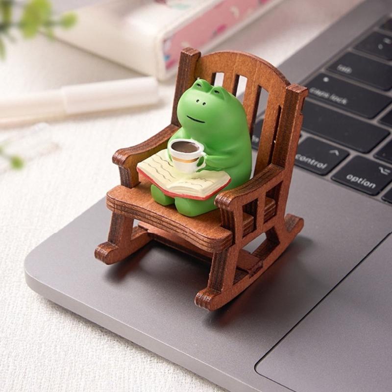 Resine Caffè Rane con Sedia a Dondolo Scultura in Miniatura Fatta a Mano Ornamento da Scrivania Per Studio e Decorazione Ufficio