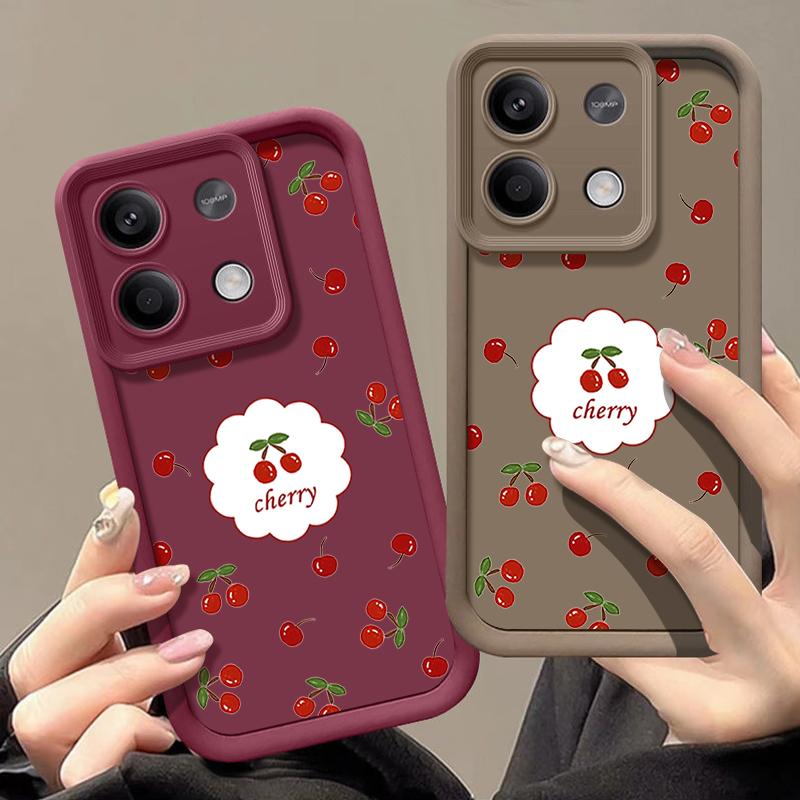 Cherry Print TPU Soft Case For Xiaomi 14T Pro 13T Poco F6 X6 X5 Redmi 13C Note 14 13 12 Pro Shockproof Lens Protection Matte Solid Color Phone Cover