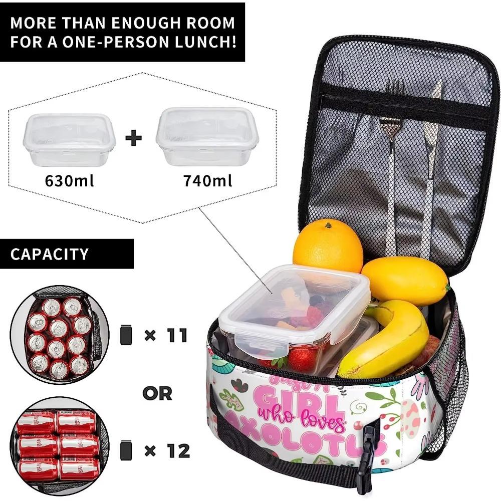 Who Loves Axolotls Reusable Insulated Lunch Bag Portable Leak-Proof Cooler Bag with Bottle Holder for Work Picnic Hiking Camping