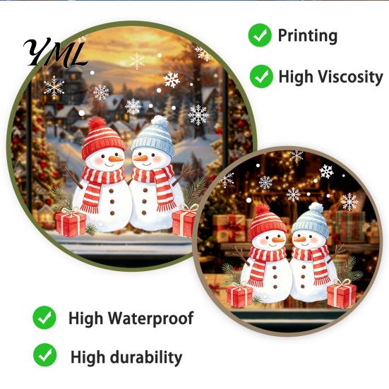 Christmas Home Decor Snowman Static Glass Sticker, PVC Waterproof Window Decals for Holiday Decorative Scenes Decoration, Snowflake Clings Doors