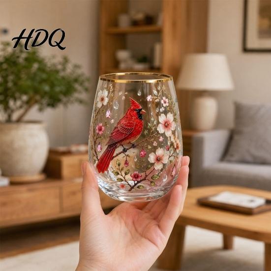 Large Capacity Wine Glass Cup Egg Shape Clear Lead-Free Crystal Enamel Painted Golden Rim Liberty Bell Themed Vintage Drinking Tumbler Glassware for