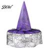 Festival Party Headwear Halloween Witch Wizard Hat, Adult Kids Cosplay Cone Hat with Spider Pointed Web Star Decor, Gothic Costume Prop, Trick