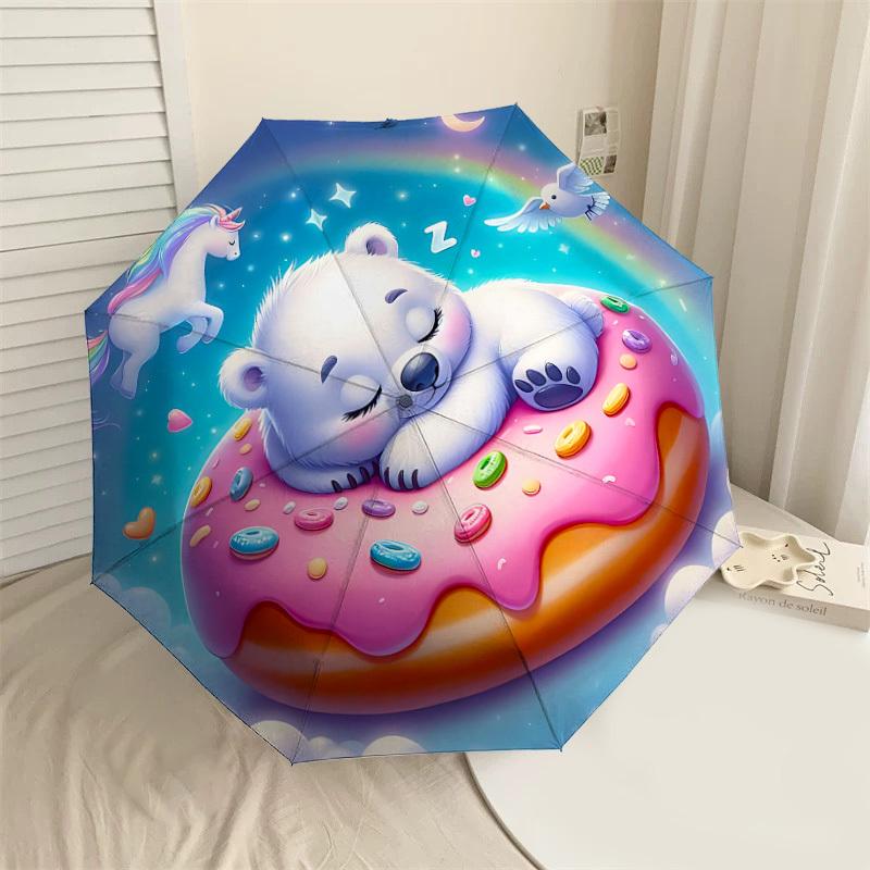 

1PC bear donut Automatic Open/Close Umbrella with Windproof, 8-Rib Sturdy Canopy, Durable Ribs, Fashionable Design1295A