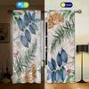2pc Modern Leaf Floral Print Light-Filtering Curtain Panels UV-Resistant Easy-Care Transparent Drapes for Bedroom Living Room
