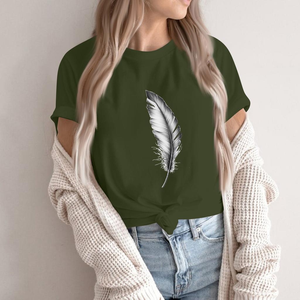 Women's Fashion Casual Printed Short Sleeve Round Neck Pullover Tops