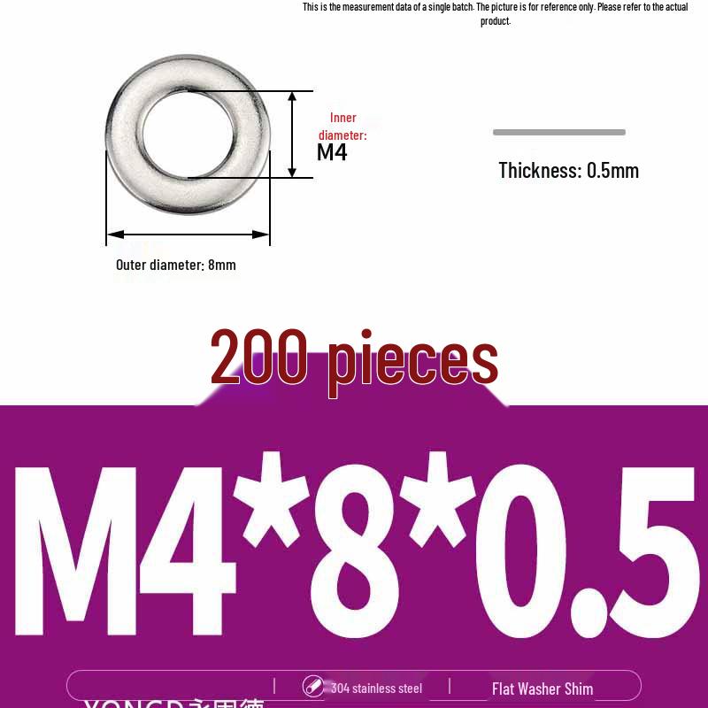 304 Stainless Steel Thickened Flat Washer / Ultra-thin Metal Gasket, Sizes M1.6-M10
