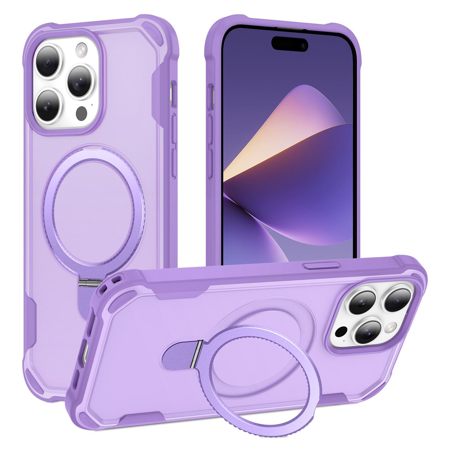 

For iPhone 16 Pro Max Case Compatible with MagSafe Kickstand TPU+PC Shockproof Phone Back Cover Purple