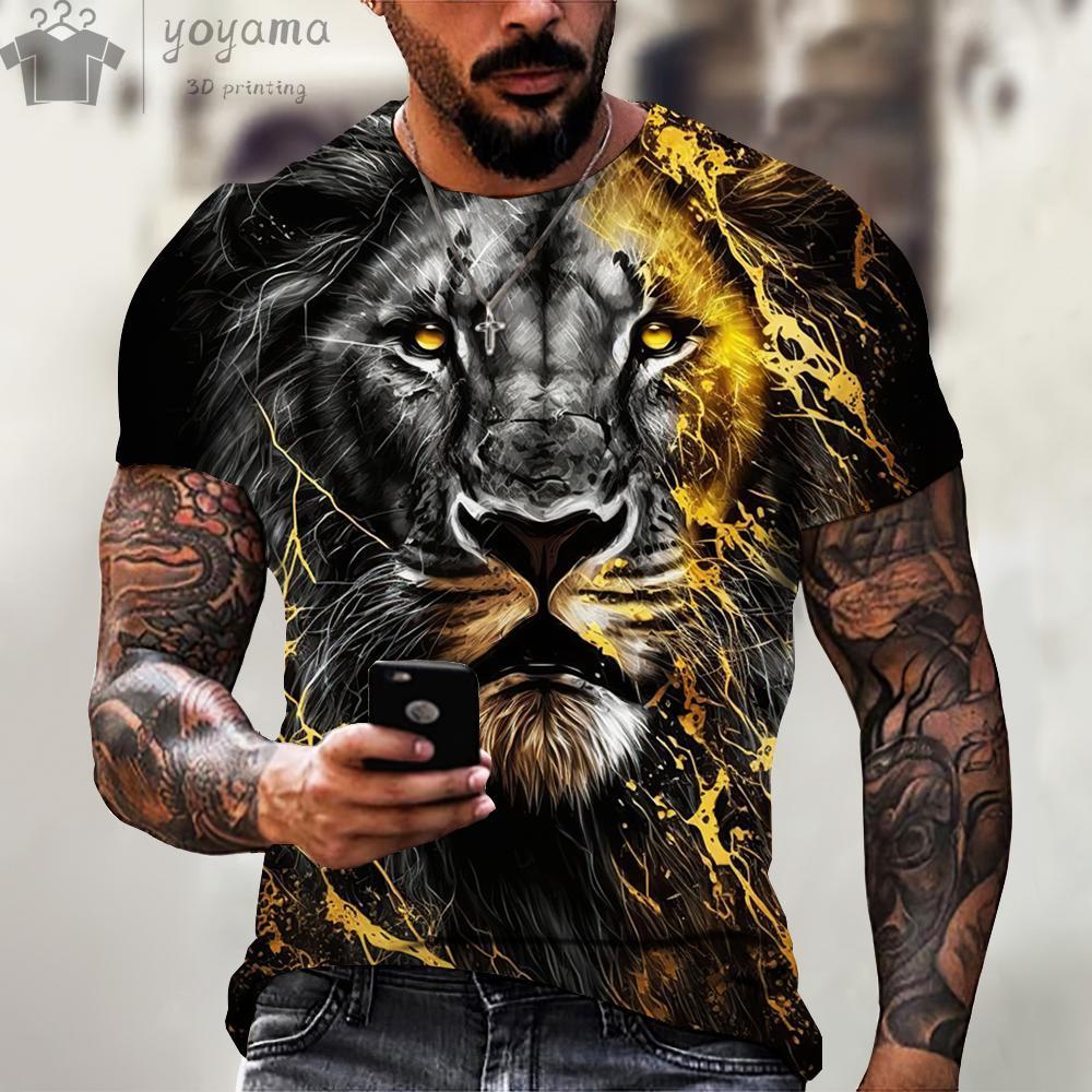Men's Summer Lion Print Short Sleeve Lion Graphic Tees Men's Summer Clothes Oversized T Shirt Men Short Sleeved T-shirt for Men