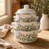 3 Pieces Enamel Pot with Lid | DoubleHandled, Vintage, Floral Pot, for Kitchen