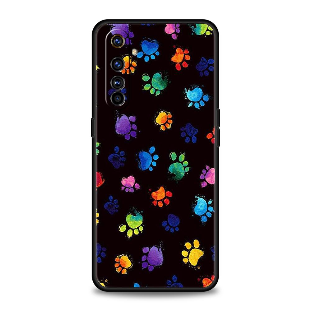 Dog Footprint Paw Cute Phone Case for Realme 8 9 Pro Plus 8i 9i 6 7 GT2 C21 C25 C3 C11 11 Pro 5G Plus Shockproof Silicone Shell