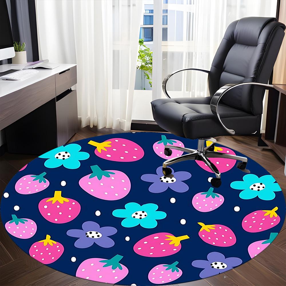 1pc Strawberry Floral Office Round Rug, Non-slip, Soft and Durable Office Rug for Interior Decoration, Perfect for Office,Decoration Yy260204074
