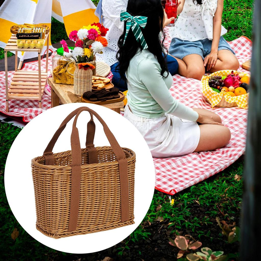 Empty And Versatile Woven Basket with Handle, Made of Imitation Rattan, Ideal for Fruit, Eggs,