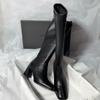 Comemore 2025 New High-heeled Tight Boots Simple But Knee-length Boot Square Head Female Ladies Shoes Luxury Sexy Heels