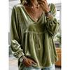 Womens V-Neck Velvet Loose Long Sleeve Top - Soft Casual Shirt In Solid Colors 2026