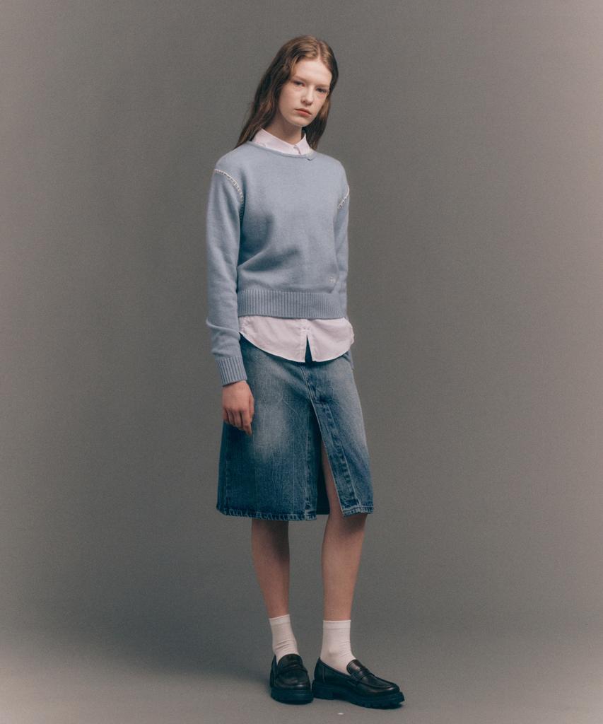 Seteo (W) Maradi Denim Midi Skirt Crinkle Washed Blue