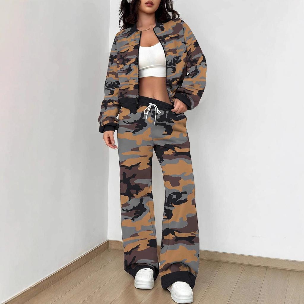 Camouflage Style Autumn and Winter New European and American Women's Clothing Outdoor Fashion Suit Women