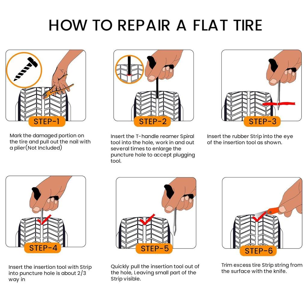 Universal Tubeless Tyre Puncture Kit | (Strip-Based) | Flat Tyre Repair Tool for Cars, Bikes, Trucks, Autos | Easy To Use | Emergency Tire Kit