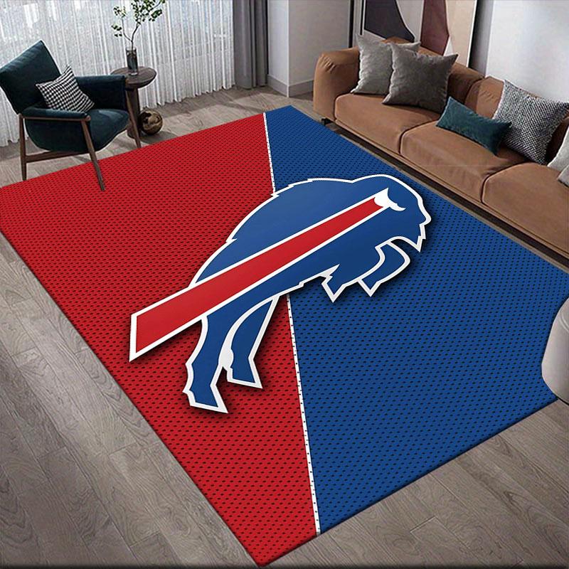 Buffalo Bills Flannel Printed Carpet, Home Sofa Decoration for Living Room & Bedroom, Non‑Slip Play Flannel Floor Mat for Game Room