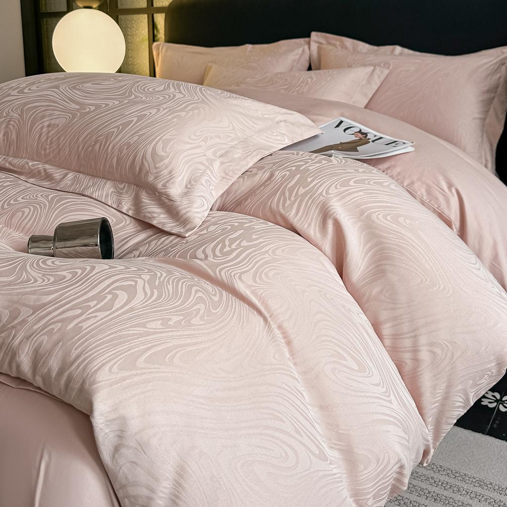 Sleeping Grid A-class 60 Thread Three-dimensional Relief Long Staple Cotton Pure Cotton Jacquard Satin All Cotton Four Piece Set
