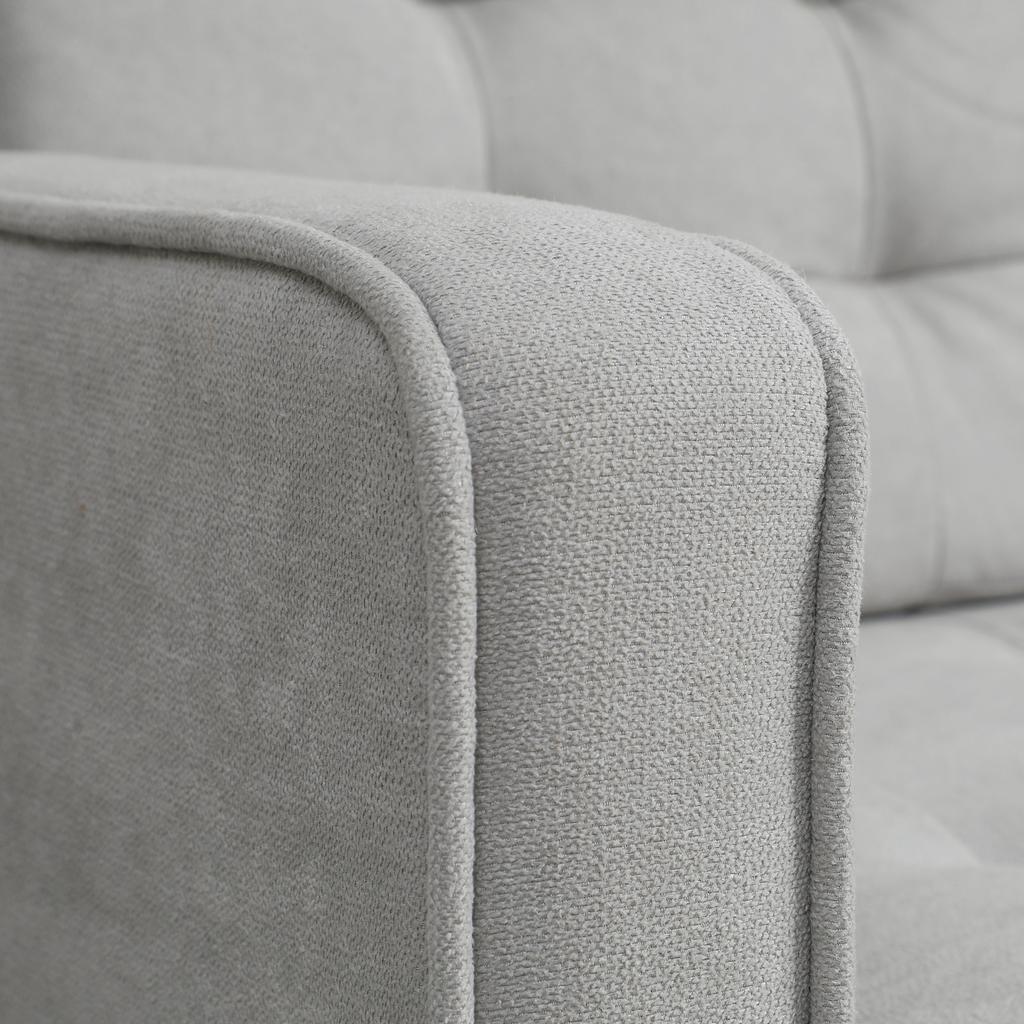 Two-Seater Sofa with Storage, Button Tufting, Cushion, Rubberwood, 117x62x78cm, Light Grey