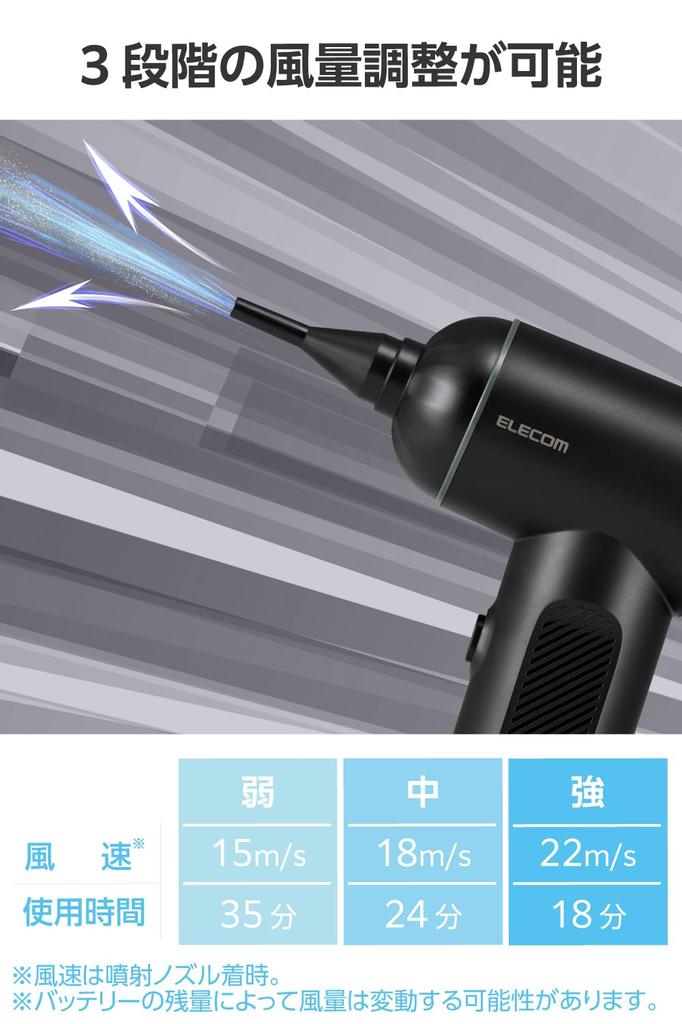 Elecom Elektrischer Luftstrom LED Schwarz ADWALCC01BK Staubwedel, 2-WEGE, Leistungsstark, Bläst/Saugt, Wiederaufladbar, 3-Stufen-Einstellung, Leicht, Licht,