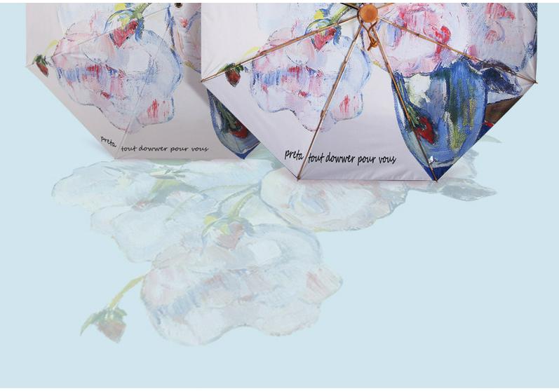 Automatic Black Glue Peony Sun & Rain Umbrella - Double-Layer Anti-UV, Oil Painting Design