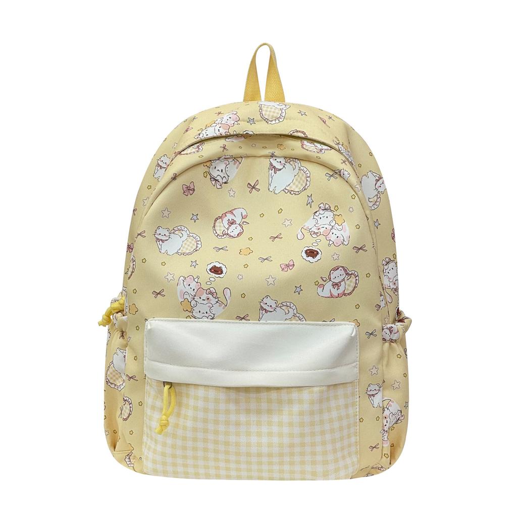 Schoolbag cute cat student backpack women's high-value color matching backpack large capacity small fresh junior high school student schoolbag