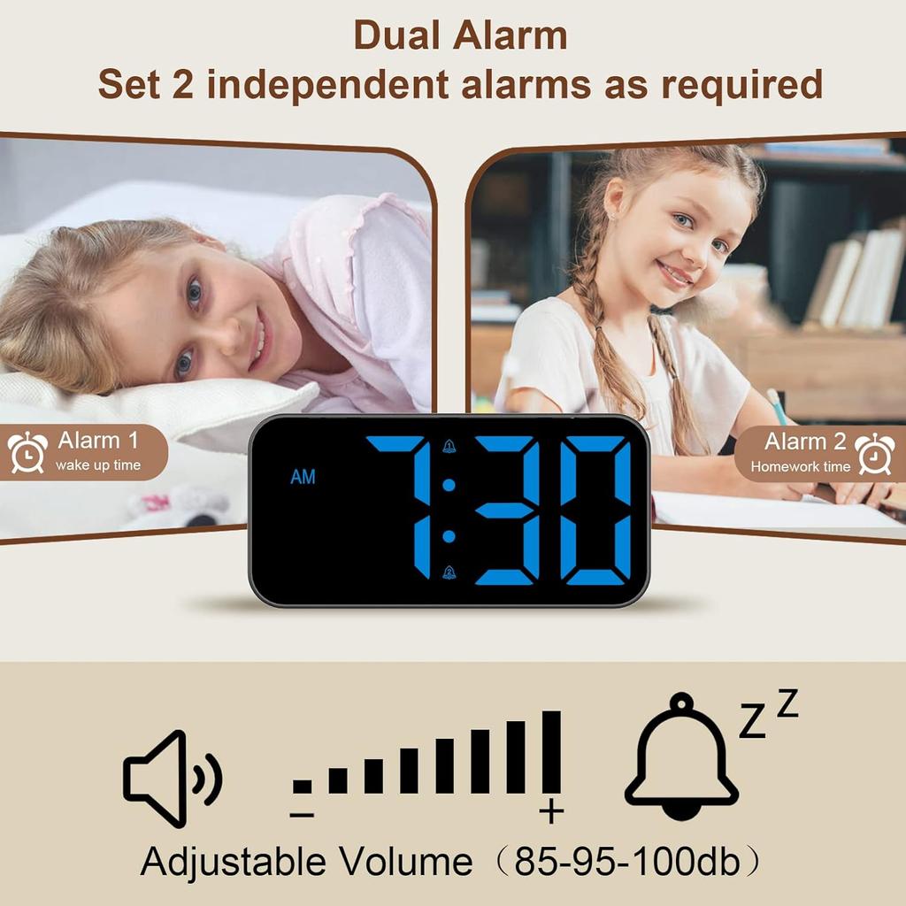 Digital Alarm Clock RGB Dimmable Desk Clock Dual Alarm Bedside Clock with Night Light,Snooze