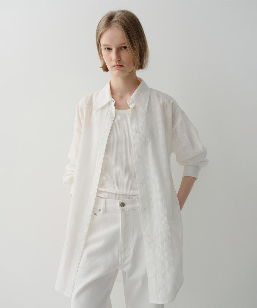 Ia Cotton Stripe Long Shirt (White)