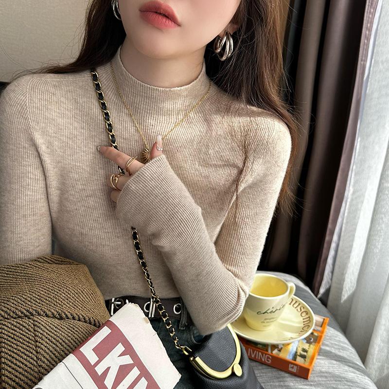 Gray Bottoming Shirt Women's Early Autumn 1116 New Black Knitted Top Inner Cardigan Autumn and Winter Semi-turtleneck Sweater